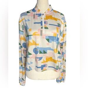 BAD BIRDIE 1988 Collection Women’s UV 1/4-Zip Long Sleeve Geo Golf Top Peru Sz S
